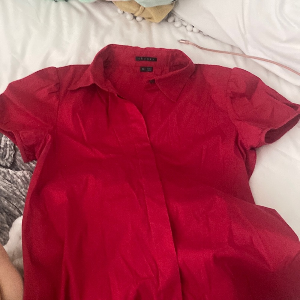Theory Red Collared Top